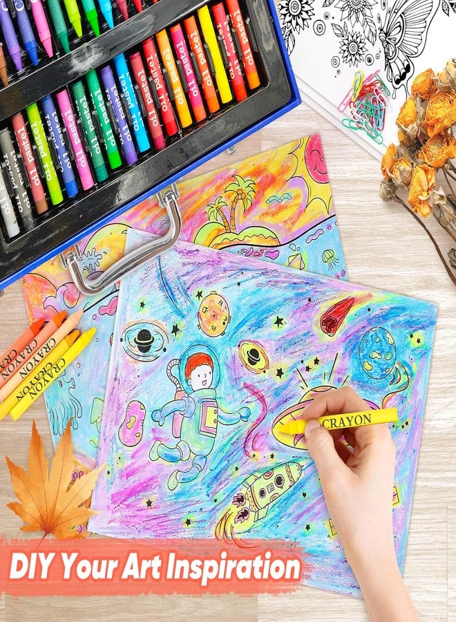 في جراسب مجموعة أدوات الرسم والتلوين VGRASSP المكونة من 128 قطعة بتصميم فضائي للأطفال - مجموعة فنية كاملة مع ألوان مائية، وألوان باستيل زيتية، وأقلام تلوين، وأقلام رصاص ملونة، وغيرها - مجموعة أدوات مدرسية محمولة - Image 4